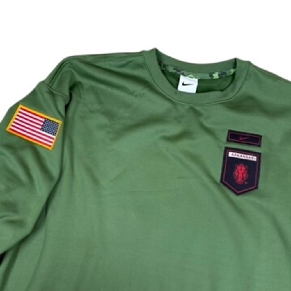Nike Arkansas On Field Military Crewneck Sweatshirt Womens M Green‎ USA Flag NWT